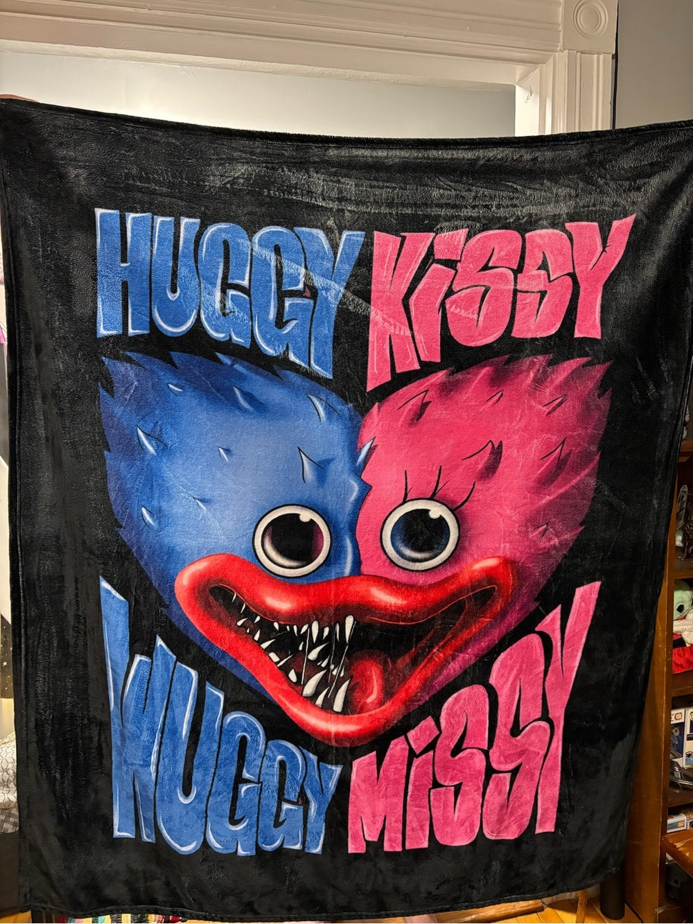 Huggy Kissy Two-Tone Plush Throw Blanket - Blue & Pink